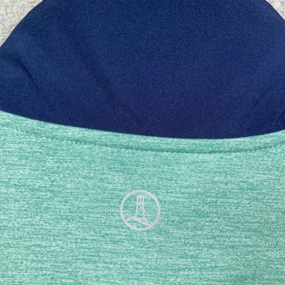 Lands' End Quarter Zip Pullover‎ Mens Large Teal Heather Navy Stretch Pocket
